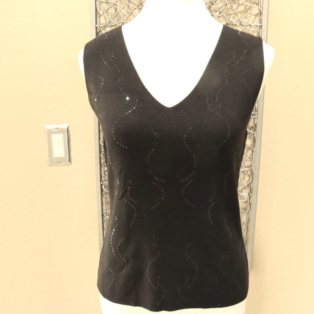 Anne Taylor Loft Black Sequin Sleeveless V Neck Top